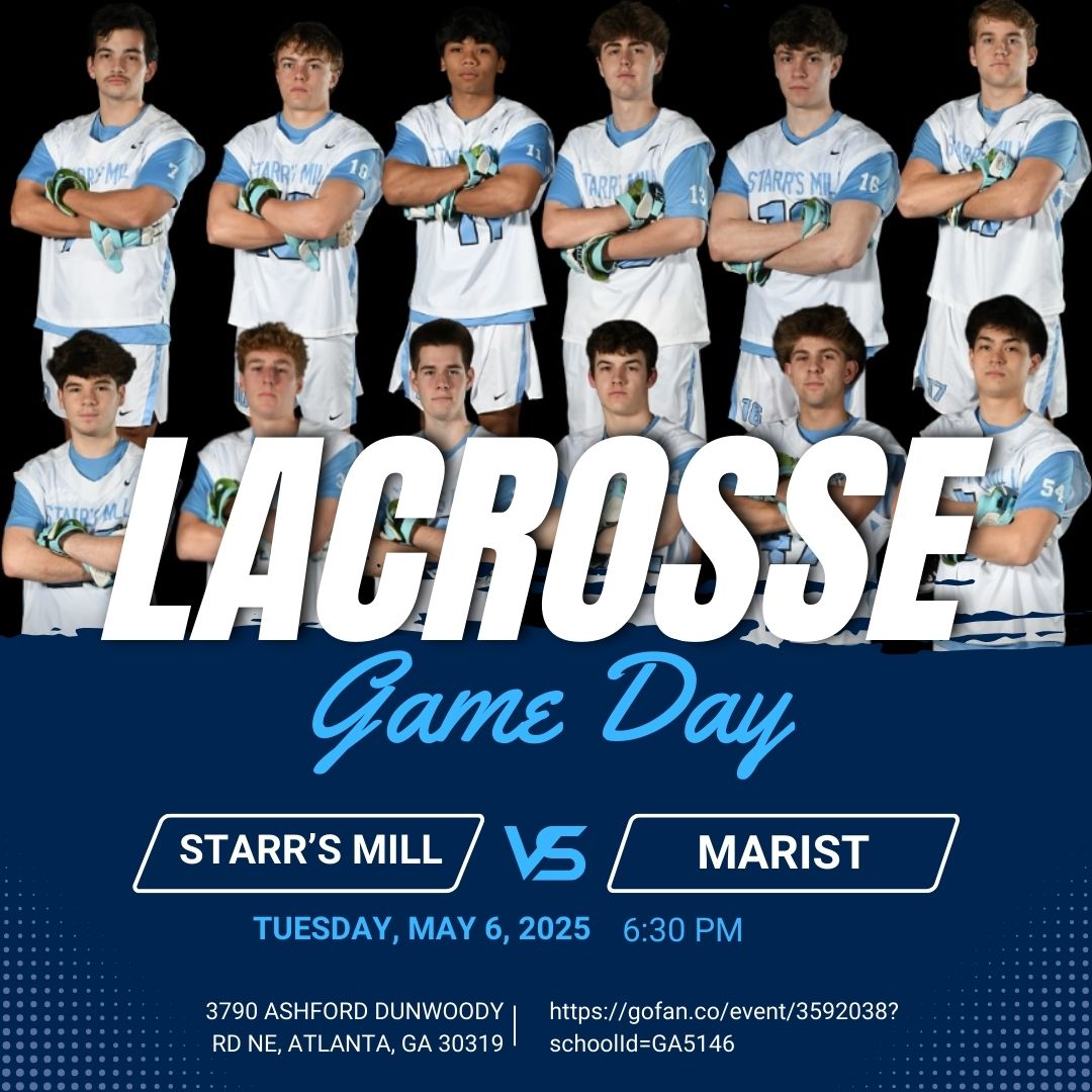 🏆 LAX GAME DAY 🥍
Panthers vs. Marist in a big playoff showdown!
📅 Tue, May 6
🕕 6:30 PM
📍 3790 Ashford Dunwoody Rd NE, Atlanta
🎟️ Tickets: gofan.co/event/3592038?…
Let’s go, Starr’s Mill! 🔵⚪
#PantherPride #LacrossePlayoffs #SMHSLacrosse