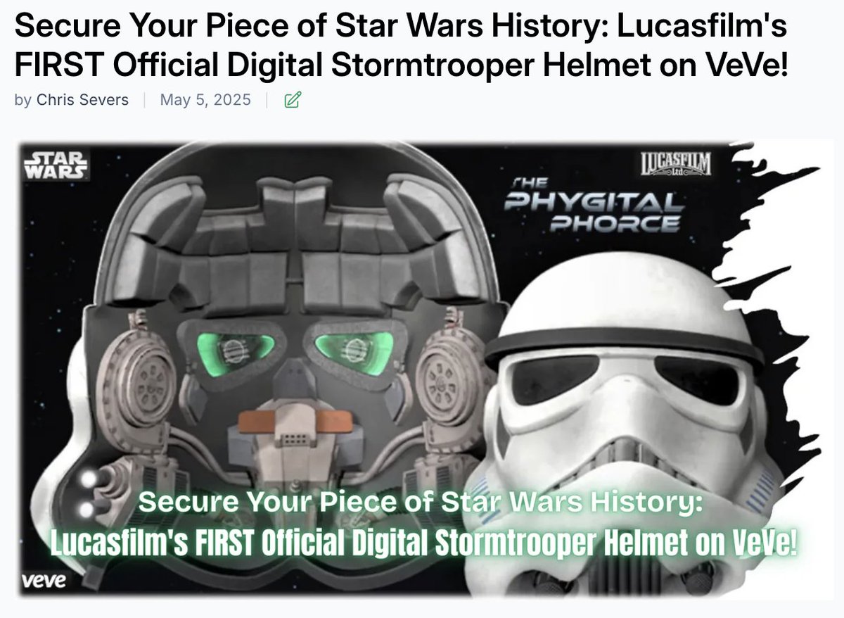 A FIRST in Star Wars Canon for Collectors 👀
<a href="/Lucasfilm/">Lucasfilm</a> dropping 1st-EVER Stormtrooper Cross-Section Helmet as Licensed Digital Asset on <a href="/veve_official/">VeVe | Digital Collectibles</a> Own A piece of Star Wars History 🔥  #StarWars #VeVe #DigitalCollectibles
<a href="/starwarstufff/">Star Wars Stuff</a> <a href="/starwars/">Star Wars</a>
Read: tinyurl.com/ys8w3x9u