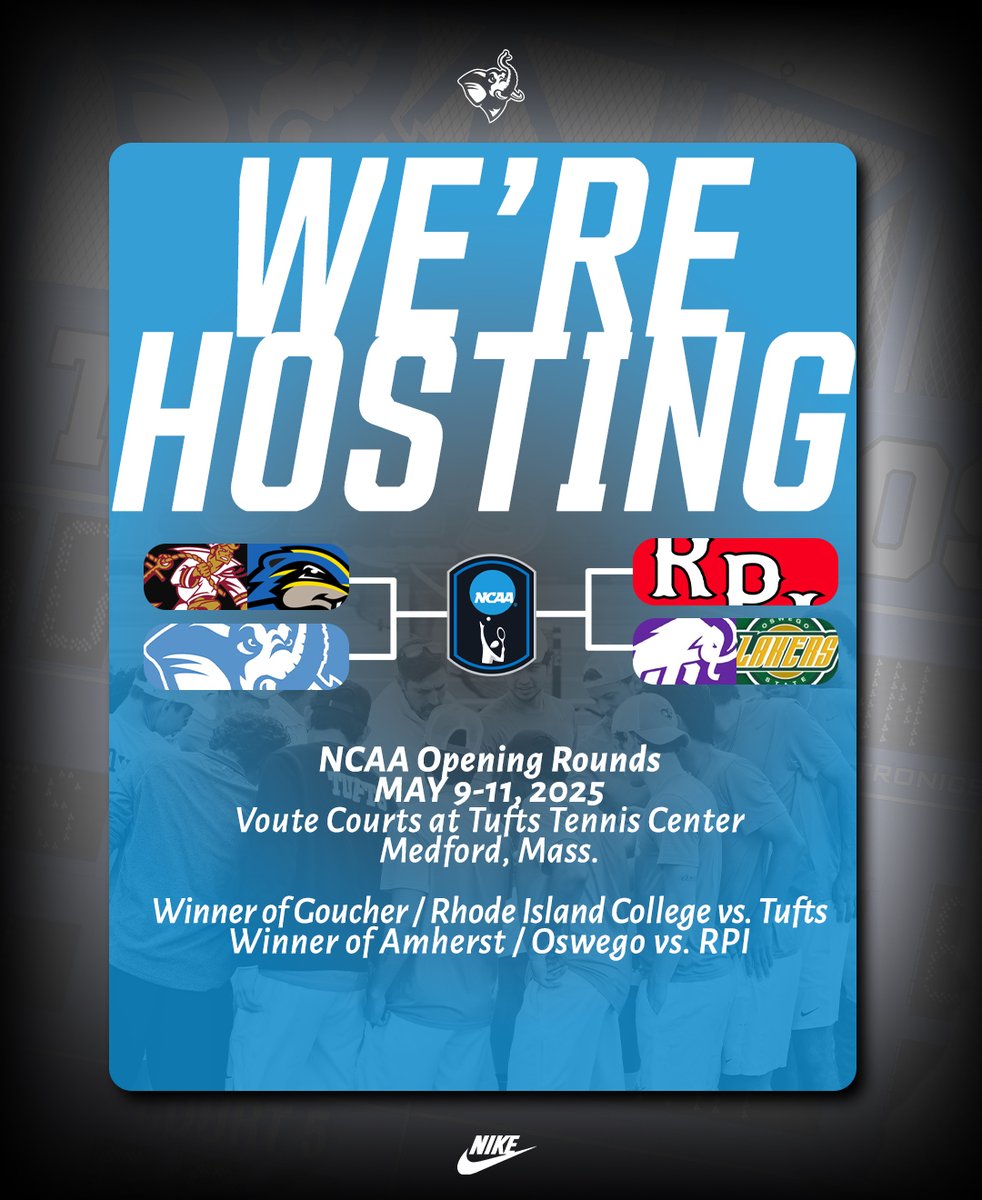 Tufts Jumbos (@tuftsjumbos) on Twitter photo MTENNIS | HOSTING DUTIES!!
<a href="/TuftsMensTennis/">Tufts Men's Tennis</a> will play host to the Opening Rounds of the 2025 NCAA Division III Men's Tennis Tournament! Tufts will battle the winner of RIC and Goucher, with Oswego, Amherst and RPI on the other side!
More soon at gotuftsjumbos.com! MTENNIS | HOSTING DUTIES!!
<a href="/TuftsMensTennis/">Tufts Men's Tennis</a> will play host to the Opening Rounds of the 2025 NCAA Division III Men's Tennis Tournament! Tufts will battle the winner of RIC and Goucher, with Oswego, Amherst and RPI on the other side!
More soon at gotuftsjumbos.com!