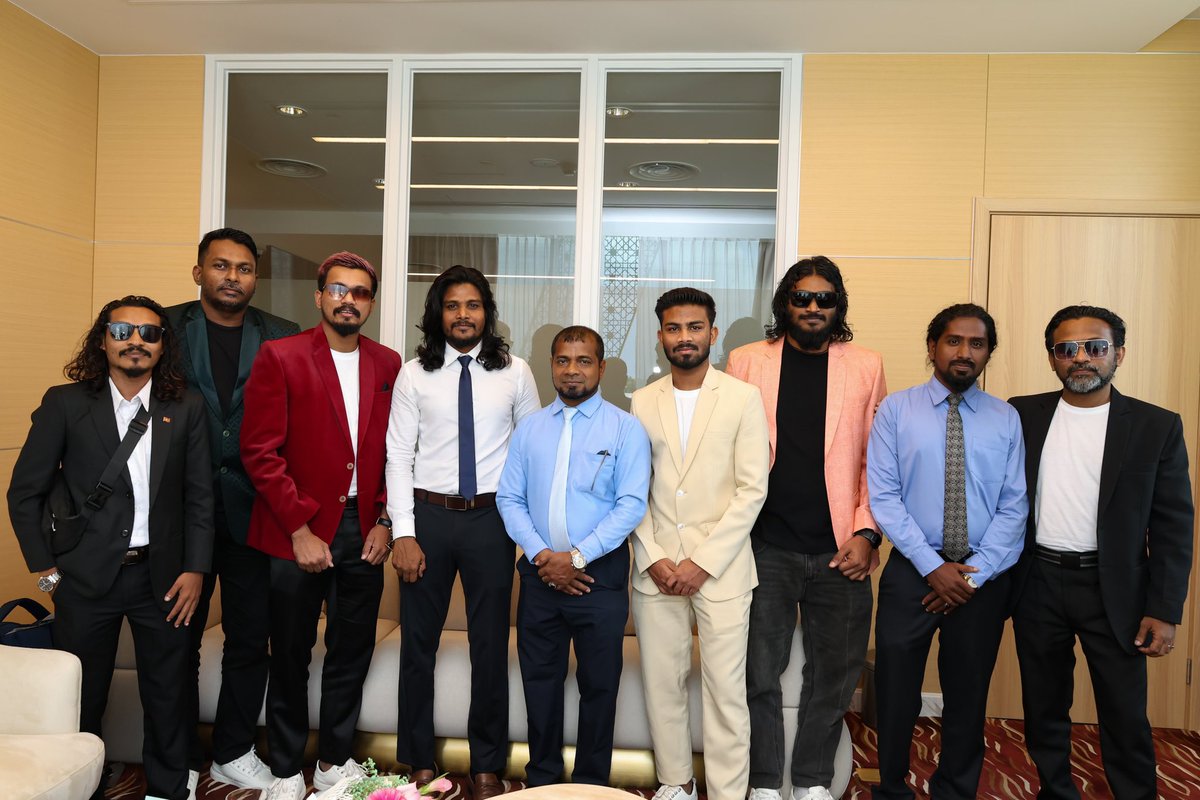 NCA_MDV's tweet image. A proud moment for the Maldives! Our Minister Ibrahim Waheed, along with NCA’s Deputy Ministers and Director General, gave a heartfelt welcome to 2ofus at the airport as they returned home as the 2nd runner-up in the grand finale. Your remarkable journey has inspired the nation.