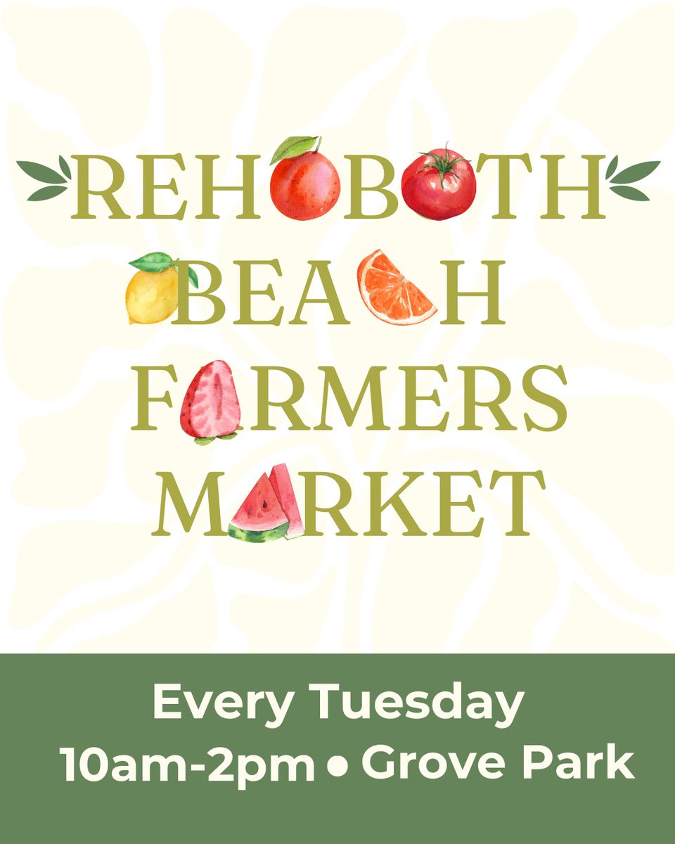The Rehoboth Beach Farmers Market starts tomorrow, May 6 at Grove Park and will run every Tuesday until November.