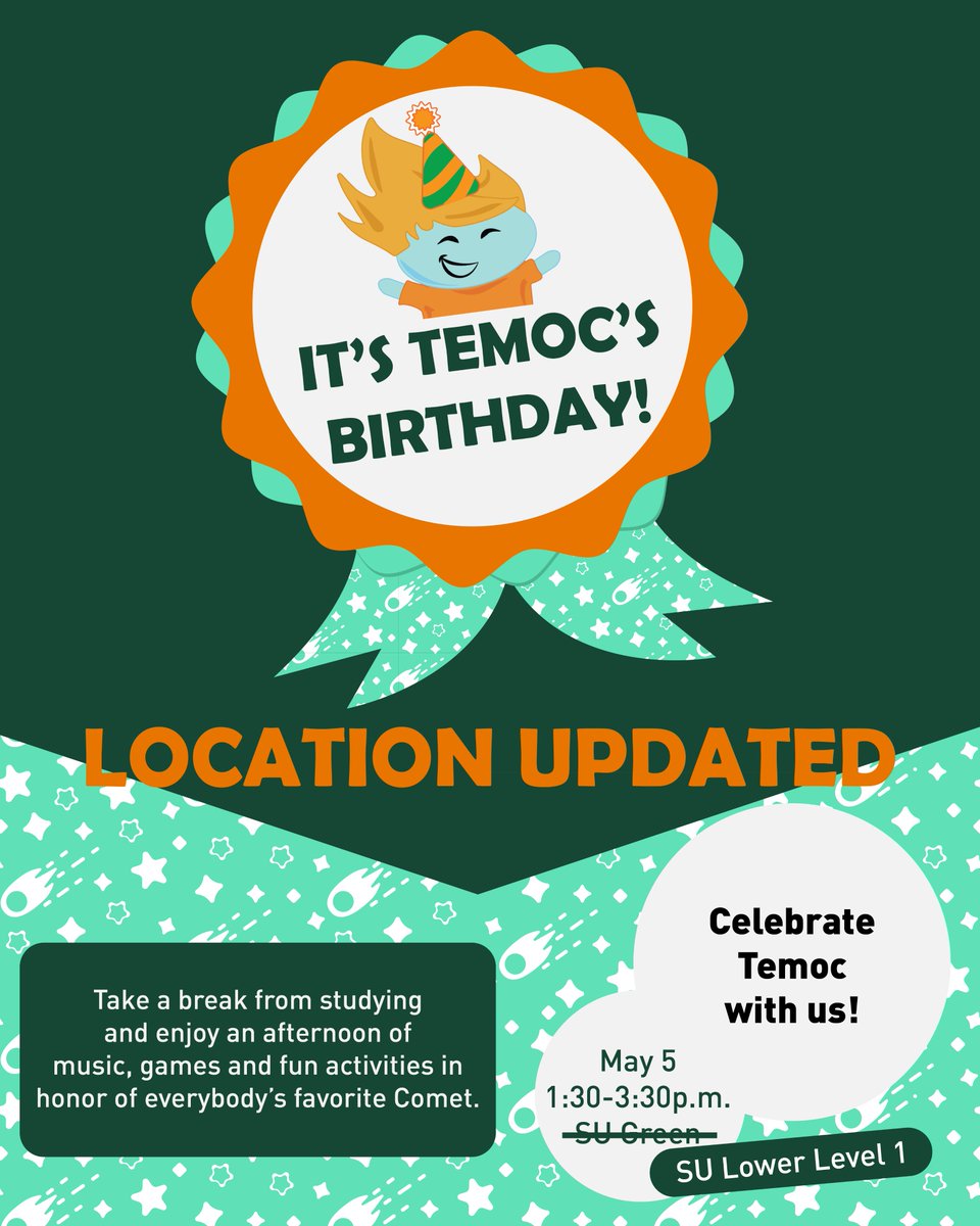 We're moving to the SU Lower Level 1 to stay out of the rain. We'll see you soon, Comets! 🎉🥳