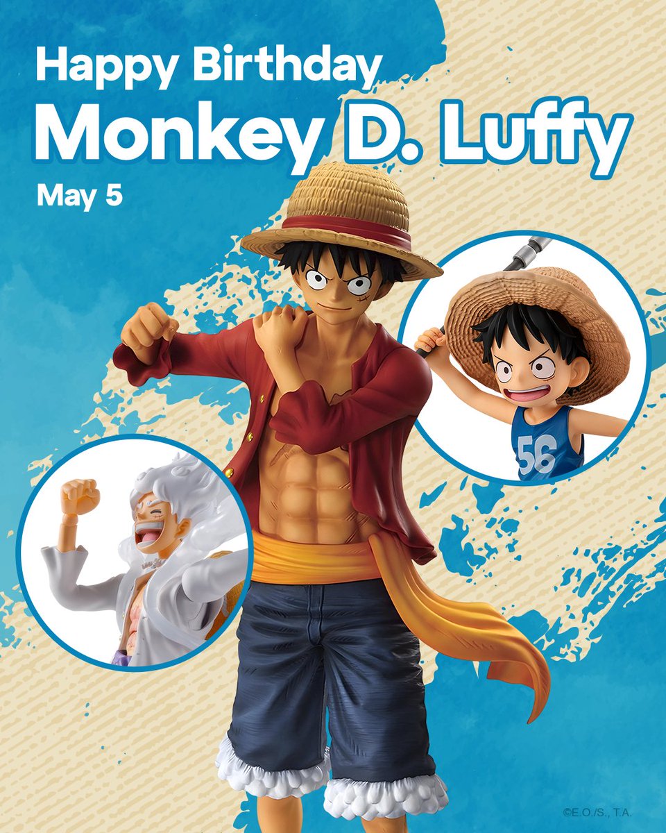 Happy birthday to the future Pirate King, Monkey D. Luffy! (5/5) 🎉🎂🏴‍☠️

Shop Luffy Merch: got.cr/luffybdaymerch…