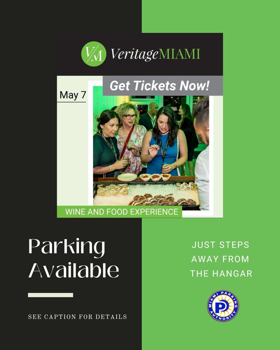 Park conveniently at Regatta Harbour Garage or Regatta Park Lot for Veritage Miami this Wednesday! 🚗🎉 #VeritageMiami #MPAParking
