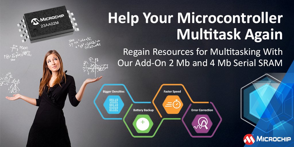MicrochipTech's tweet image. Relieve your MCU's on-board RAM with our 2 Mb and 4 Mb standalone serial SRAM featuring quad-I/O SPI speeds up to 143 MHz. Excellent for computation-heavy applications. Explore the new product family: mchp.us/4jddkNq #SRAM #EmbeddedElectronics #Arduino #Microcontroller