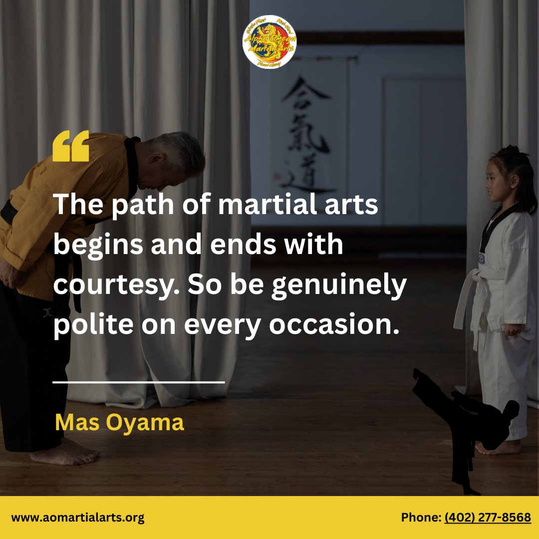 AlphaOmegaMA's tweet photo. In a world that often rewards aggression, true strength lies in respect. Courtesy isn't just a rule in martial arts — it's a way of life. 

From bowing on the mat to how we treat others outside the dojo, every act of kindness shapes our character. https://t.co/pzdO0kTlom