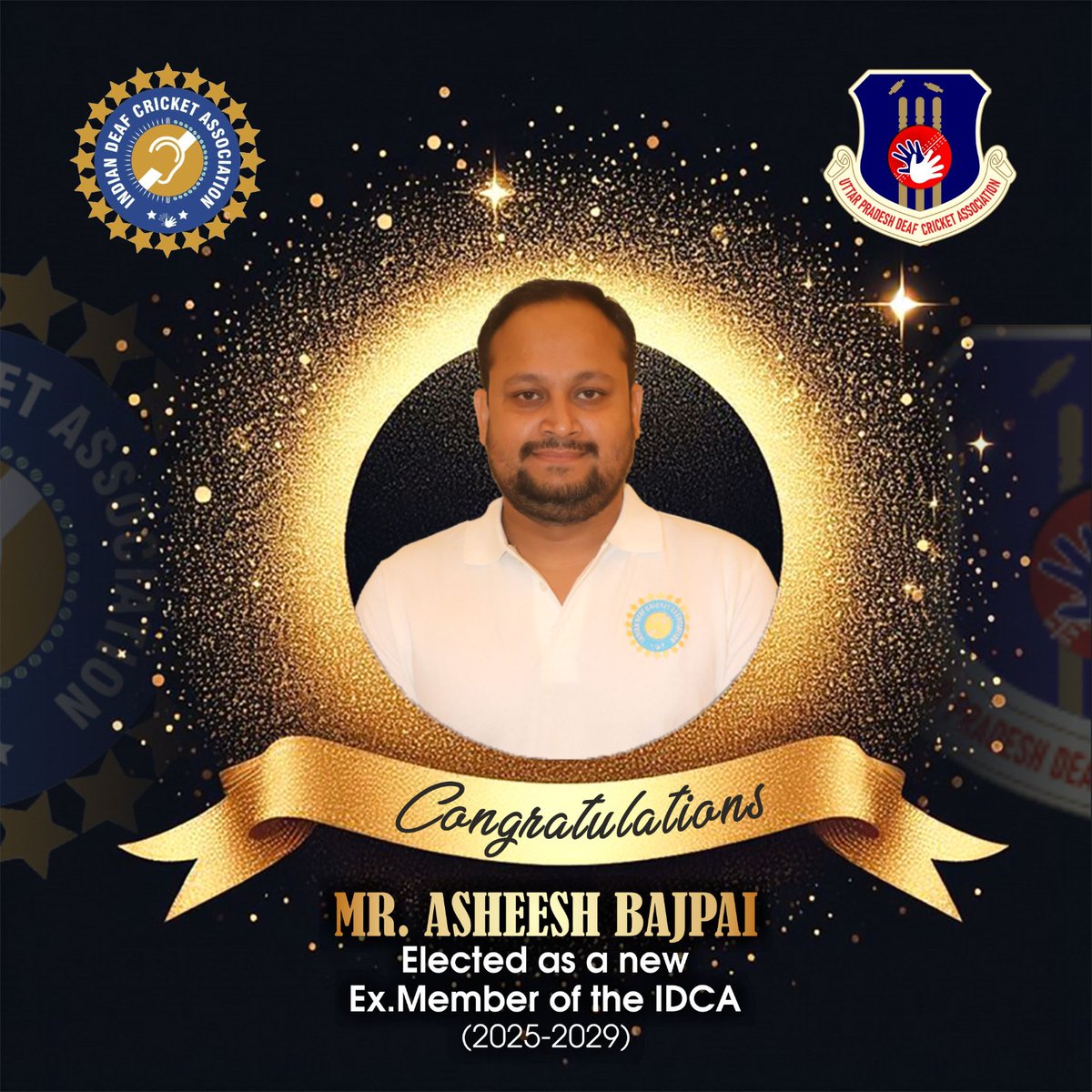 Uttar Pradesh Deaf Cricket Association (@updcaoffice) on Twitter photo Congratulations to Mr. ASHEESH BAJPAI on being elected as the new Ex. Member of the IDCA!
(2025-2029)🙏🙏🙏🙏
<a href="/updcaoffice/">Uttar Pradesh Deaf Cricket Association</a> <a href="/official_idca/">INDIAN DEAF CRICKET ASSOCIATION (IDCA)🇮🇳</a> Congratulations to Mr. ASHEESH BAJPAI on being elected as the new Ex. Member of the IDCA!
(2025-2029)🙏🙏🙏🙏
<a href="/updcaoffice/">Uttar Pradesh Deaf Cricket Association</a> <a href="/official_idca/">INDIAN DEAF CRICKET ASSOCIATION (IDCA)🇮🇳</a>
