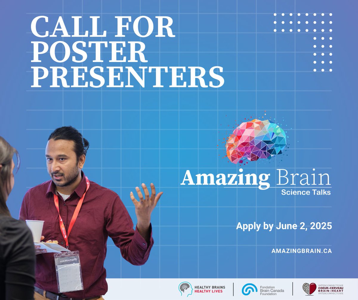 Healthy Brains, Healthy Lives (@hbhlmcgill) on Twitter photo HBHL, <a href="/BrainCanada/">Brain Canada</a> & <a href="/BHI_ICC/">Brain-Heart Interconnectome</a> are looking for trainees in brain research to showcase their work to the public at the 2025 Amazing Brain Science Talks, a public science outreach event held in November at <a href="/_BAnQ/">BAnQ</a>. 🧠
Apply by June 2: mcgill.ca/x/ixg HBHL, <a href="/BrainCanada/">Brain Canada</a> & <a href="/BHI_ICC/">Brain-Heart Interconnectome</a> are looking for trainees in brain research to showcase their work to the public at the 2025 Amazing Brain Science Talks, a public science outreach event held in November at <a href="/_BAnQ/">BAnQ</a>. 🧠
Apply by June 2: mcgill.ca/x/ixg
