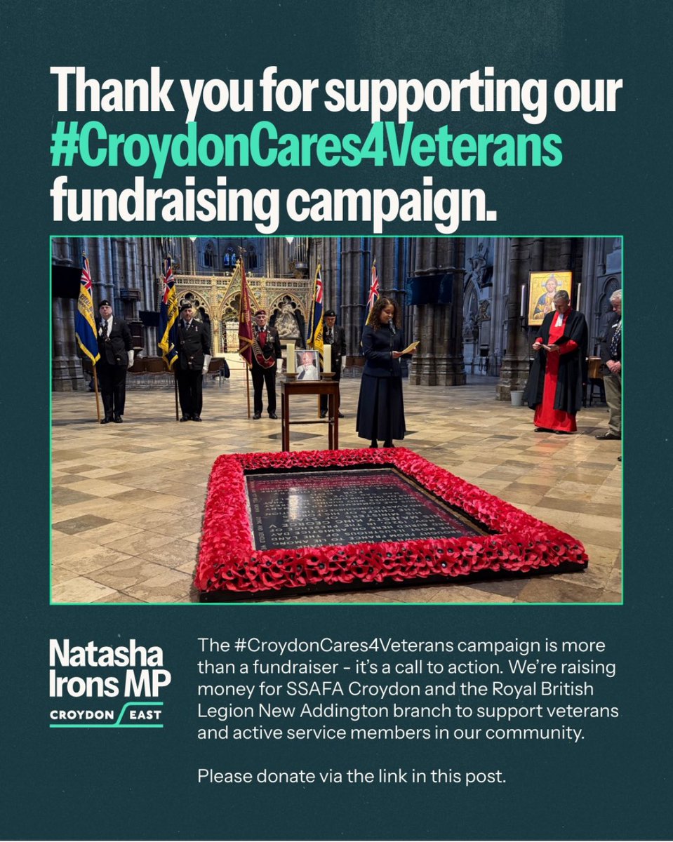 Natasha Irons MP (@ndironsmp) on Twitter photo The 80th anniversary of VE Day is a chance to remember those who fought for us and to recognise the contribution that Croydon’s veterans make today.
We are fundraising for <a href="/SSAFA/">SSAFA</a> Croydon and <a href="/PoppyLegion/">Royal British Legion</a> New Addington branch:
peoplesfundraising.com/fundraising/cr…
#CroydonCares4Veterans The 80th anniversary of VE Day is a chance to remember those who fought for us and to recognise the contribution that Croydon’s veterans make today.
We are fundraising for <a href="/SSAFA/">SSAFA</a> Croydon and <a href="/PoppyLegion/">Royal British Legion</a> New Addington branch:
peoplesfundraising.com/fundraising/cr…
#CroydonCares4Veterans