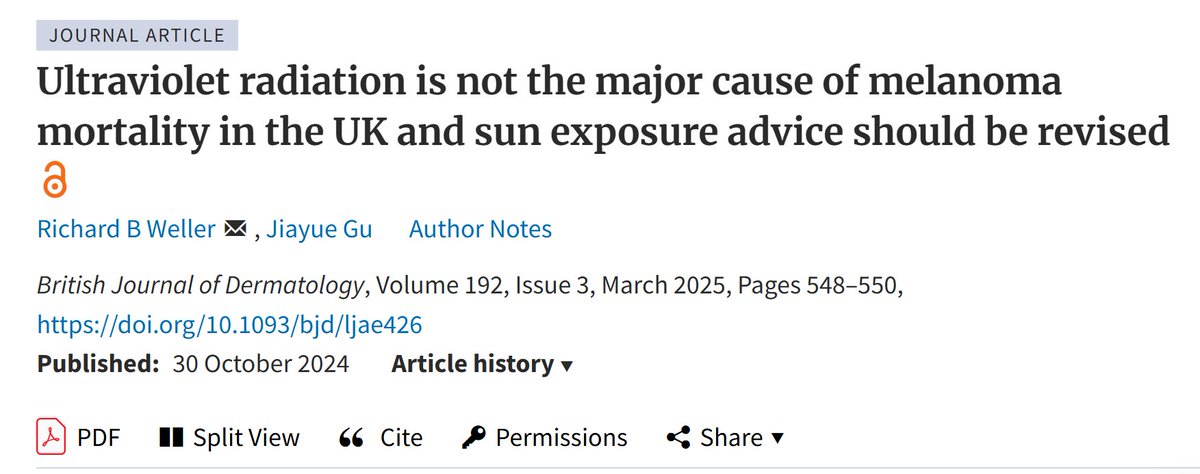 Were you guys under the impression that the sun was a deadly laser?    50% of what they tell you in medical school is wrong.  They just don't tell you which half:  But it eventually comes out...
academic.oup.com/bjd/article/19…