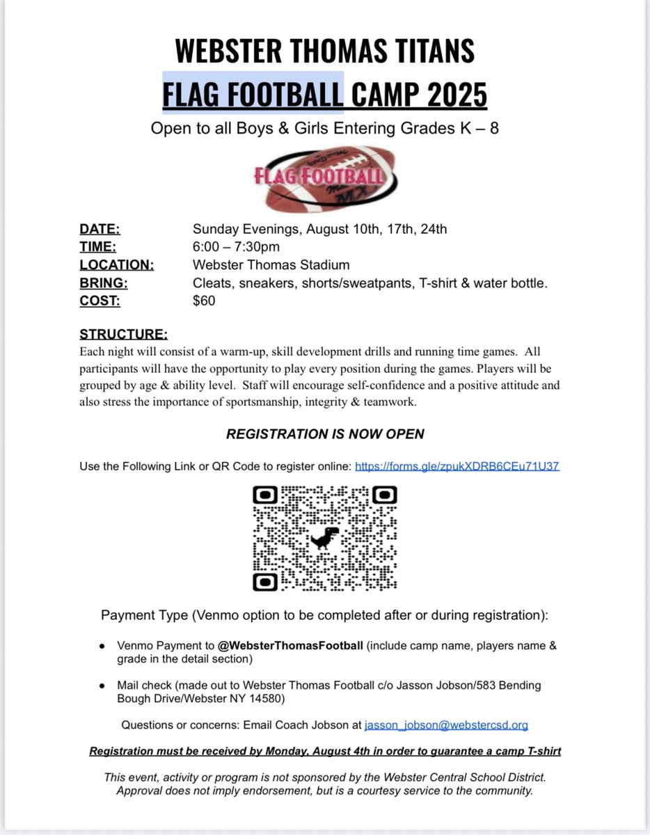 Webster Thomas Titans 2025 Youth Football Camps‼️🏈💯