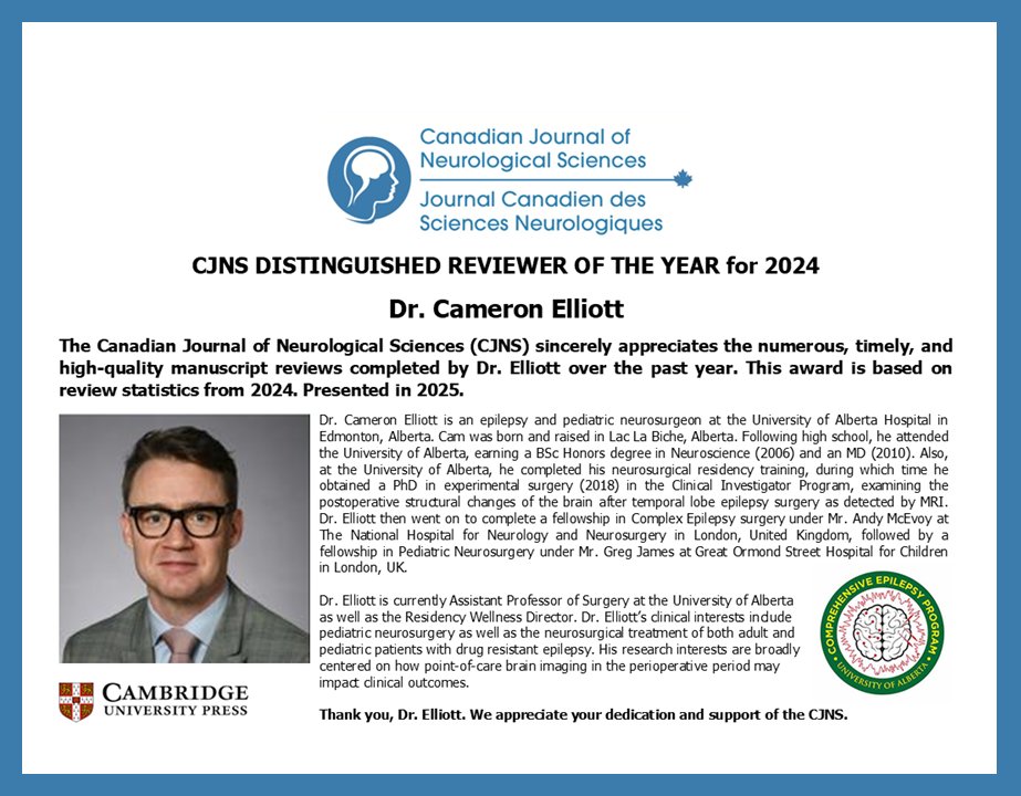 Canadian Neurological Sciences Federation (@cnsfneurolinks) on Twitter photo Dr. Cameron Elliott | 2024 CJNS Distinguished Reviewer of the Year
The Canadian Journal of Neurological Sciences sincerely appreciates the numerous, timely & high-quality manuscript reviews completed by Dr. Elliott over the past year. Thanks <a href="/JournalCJNS/">Canadian Journal of Neurological Sciences</a>
cnsf.org/journal/review⦠Dr. Cameron Elliott | 2024 CJNS Distinguished Reviewer of the Year
The Canadian Journal of Neurological Sciences sincerely appreciates the numerous, timely & high-quality manuscript reviews completed by Dr. Elliott over the past year. Thanks <a href="/JournalCJNS/">Canadian Journal of Neurological Sciences</a>
cnsf.org/journal/reviewā¦
