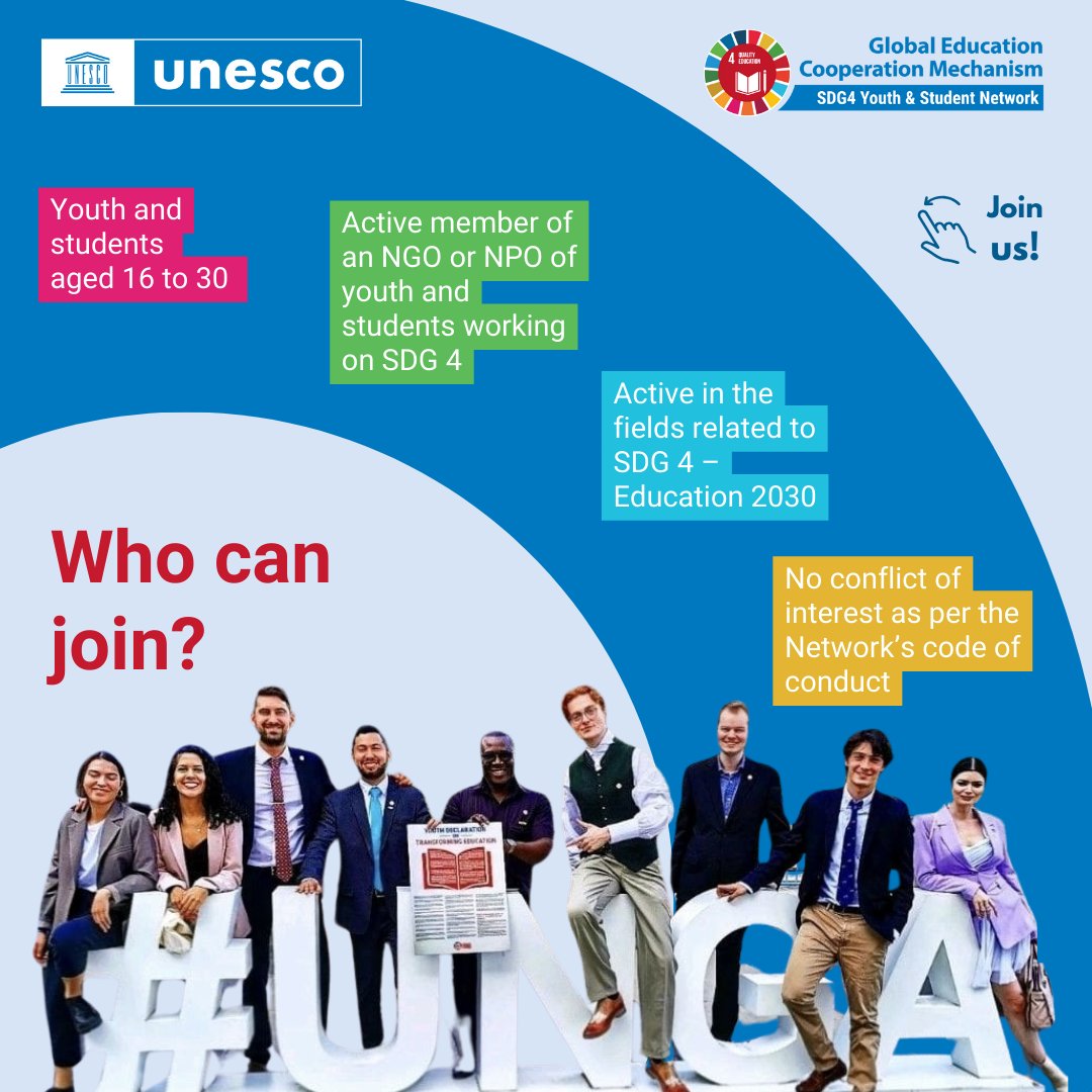 oppsforafricans's tweet photo. The UNESCO SDG4 Youth &amp; Student Network 2026/2027 for young education leaders. @UNESCO @Education2030UN is looking for the next cohort of young education leaders for 2026-2027. #LeadingSDG4Youth  https://t.co/Alse0o9hyh https://t.co/pCbU0aq6c2