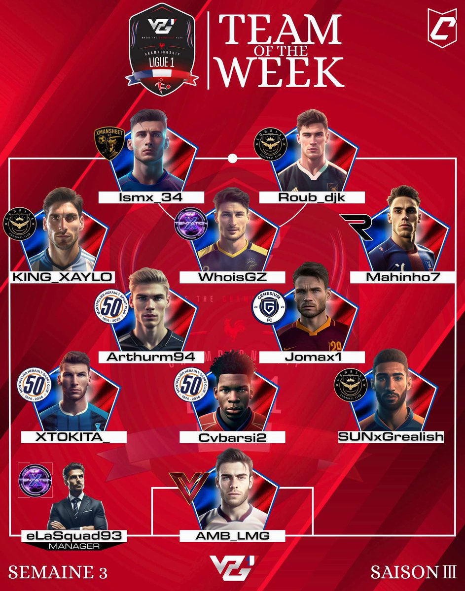 • VPG France

👤 Équipe de la semaine | TOTW
🏆 Ligue 1
🗓️ Semaine 3

Félicitations aux nominés !