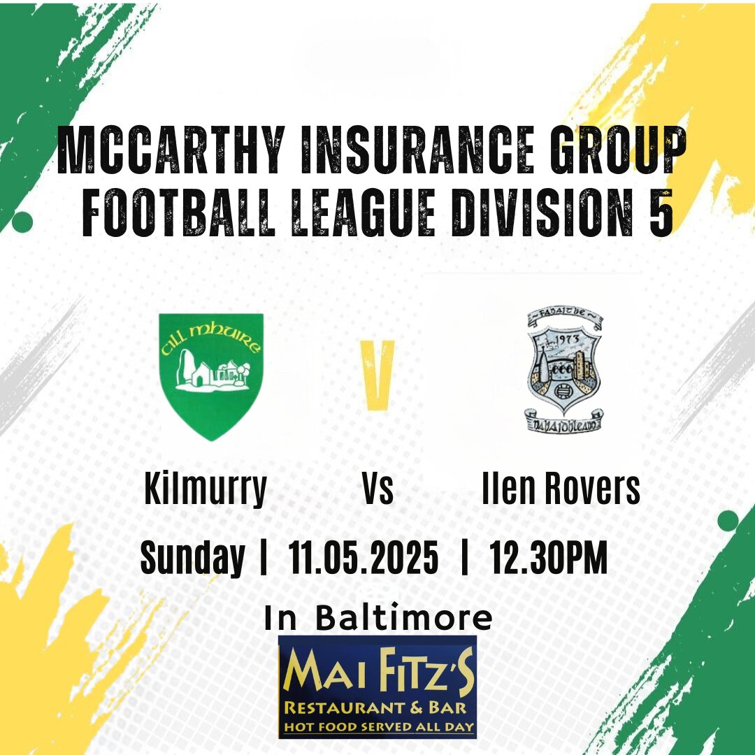 Just one fixture for the week ahead. 
Our intermediates continue their county league campaign away to Ilen Rovers on Sunday morning.
All support welcome. 
Cill Mhuire Abú