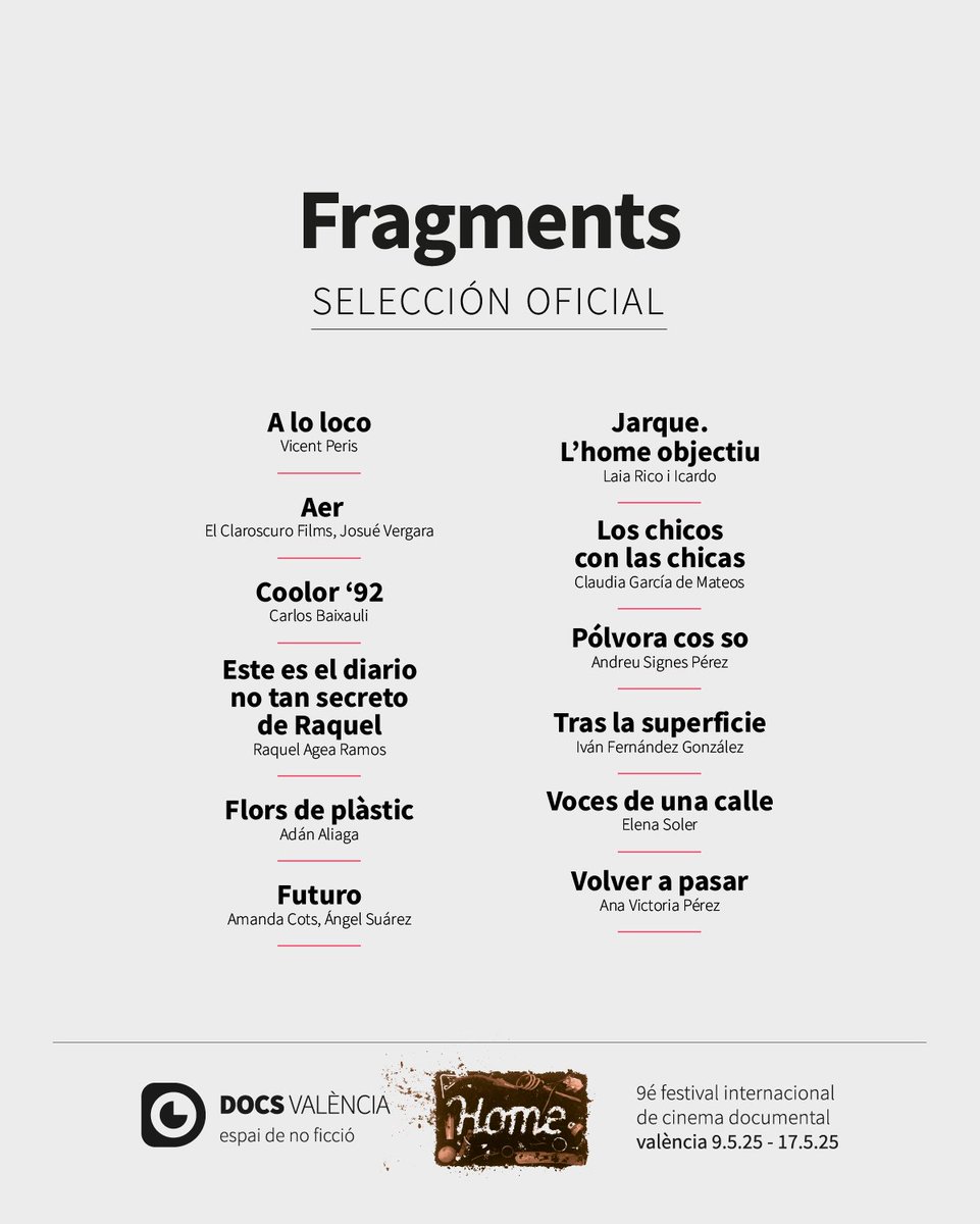 📽️ Arriba la nova edició de <a href="/DocsValencia/">DocsValencia</a>!

▶️ Divendres arranca el 9é festival internacional de cine documental que ompli #València de cinema, música i no-ficció.

Consulta tota la programació i espais 🔗 docsvalencia.com

📆 Del 9 al 17 de maig

#9DocsValència