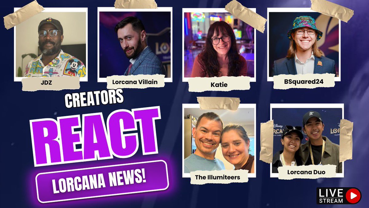 ✨ Tuesday Night ✨ 

There is a big #Lorcana live stream coming on Tuesday! 

We want to tell you what we think and cover the news with some awesome friends. 

Come hang out with us at 8pm Central as we digest the news! Link below! (And spread the word!)