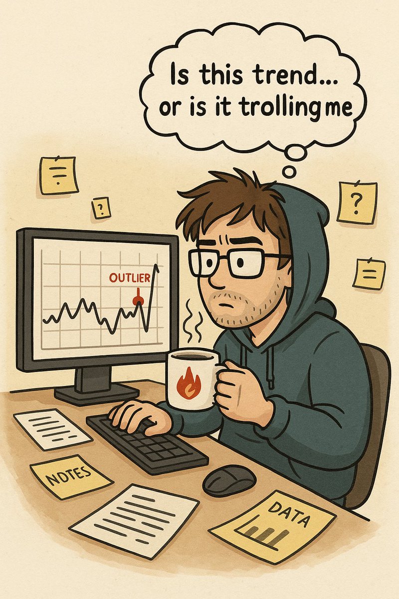echoes46's tweet image. Data never lies… but it sure loves to confuse. 
One minute it&apos;s a trend, next minute it&apos;s an outlier. Stay sharp, analysts.
#DataAnalysis #DataLife #AnalyticsHumor #DataScience #TrustTheProcess #ExcelStruggles #PythonPains