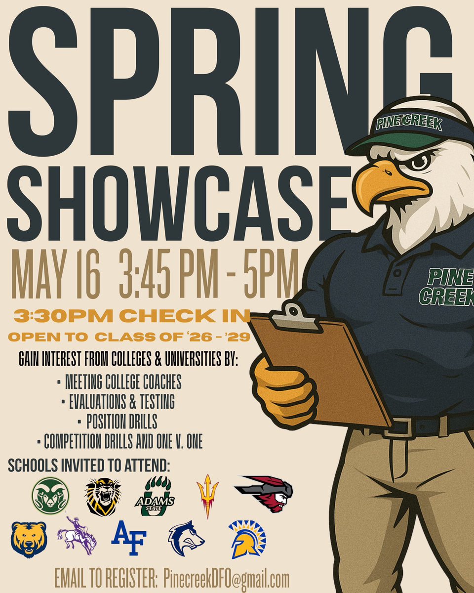 Coach Hudson (@coachhudsonpc) on Twitter photo Open to all Colleges all levels who want to attend. Local talent in the springs if you want to attend please email pinecreekdfo@gmail.com for information #RecruitDaCreek #Showcase #EVE Open to all Colleges all levels who want to attend. Local talent in the springs if you want to attend please email pinecreekdfo@gmail.com for information #RecruitDaCreek #Showcase #EVE