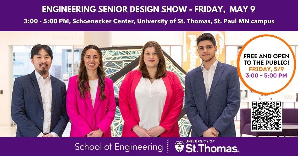 UST Engineering (@ust_engineering) on Twitter photo Join us on Friday, May 9th from 3-5 PM at the <a href="/UofStThomasMN/">University of St. Thomas</a> Schoenecker Center to view the projects and prototypes that our 26 <a href="/UST_Engineering/">UST Engineering</a> senior teams have developed. It's FREE!
Employers: You might find a promising new engineer to recruit! engineering.stthomas.edu/ug-experience/… Join us on Friday, May 9th from 3-5 PM at the <a href="/UofStThomasMN/">University of St. Thomas</a> Schoenecker Center to view the projects and prototypes that our 26 <a href="/UST_Engineering/">UST Engineering</a> senior teams have developed. It's FREE!
Employers: You might find a promising new engineer to recruit! engineering.stthomas.edu/ug-experience/…