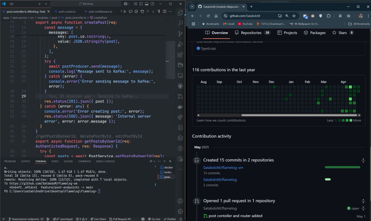 Satabdo Majumder (@shutupdoo) on Twitter photo Build log
Started learning about Lang chain and Rag
Added Kafka to asynchronously send posts to moderation service to filter out post metadata and tags using LLM
Thanks
<a href="/kirat_tw/">Harkirat Singh</a> Build log
Started learning about Lang chain and Rag
Added Kafka to asynchronously send posts to moderation service to filter out post metadata and tags using LLM
Thanks
<a href="/kirat_tw/">Harkirat Singh</a>