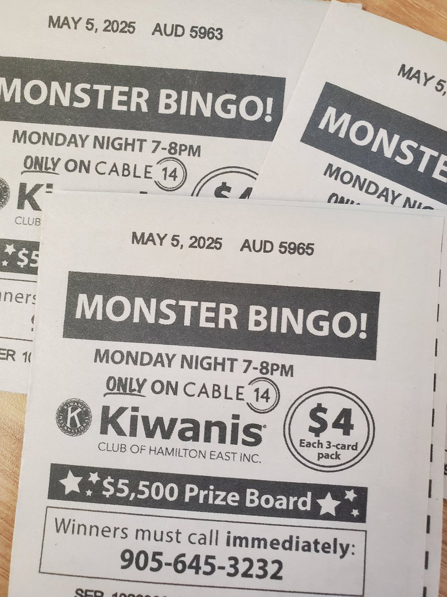 Kiwanis Club (@kiwaniseast) on Twitter photo Get ready for some #MONSTERBINGO excitement tonight at 7pm <a href="/cable14/">CABLE 14 Hamilton</a> $5,500 in prizes to be won! #breakadabber #JoinTheFun #mondaymotivation #KidsNeedKiwanis Get ready for some #MONSTERBINGO excitement tonight at 7pm <a href="/cable14/">CABLE 14 Hamilton</a> $5,500 in prizes to be won! #breakadabber #JoinTheFun #mondaymotivation #KidsNeedKiwanis