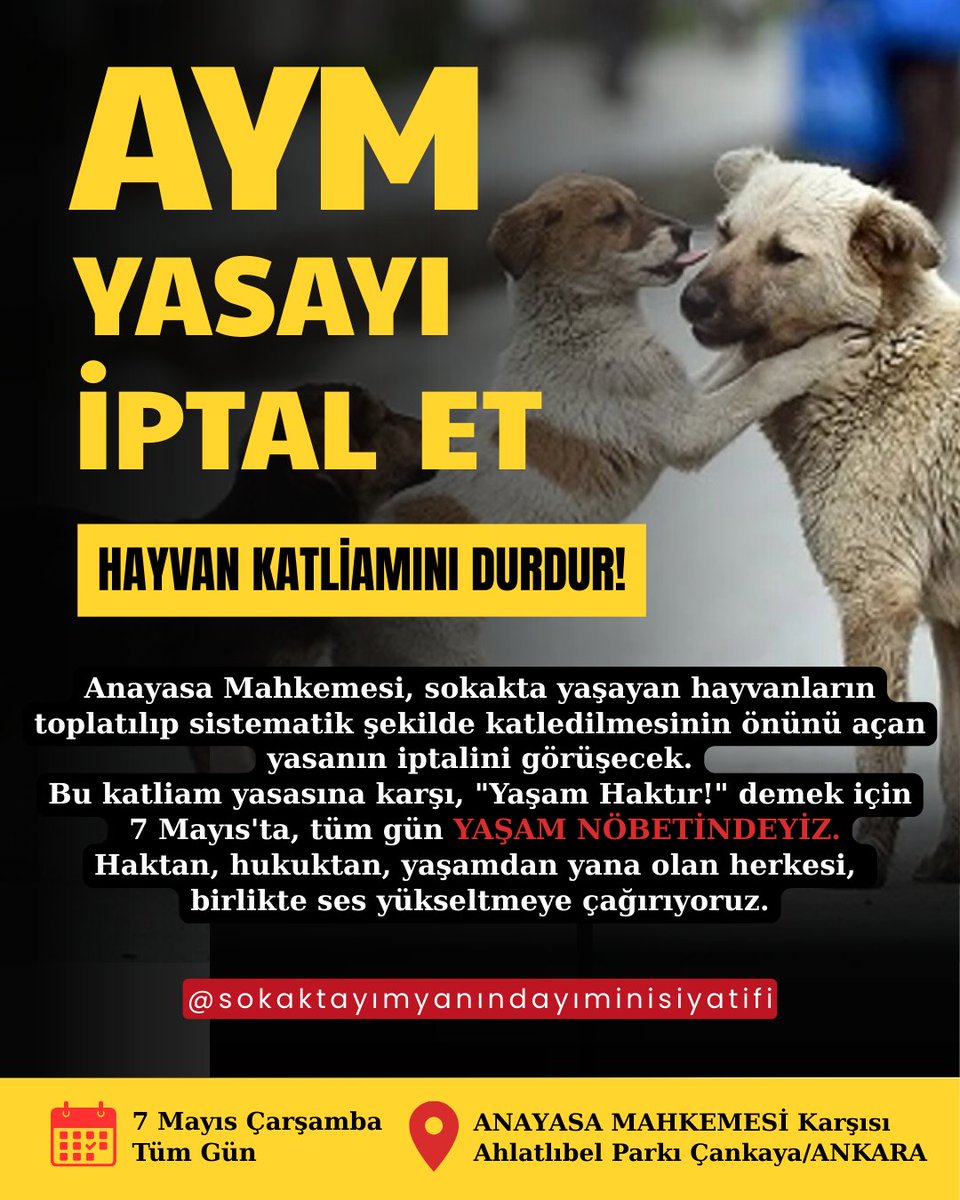 Sokaktayım Yanındayım (@ankaranobette) on Twitter photo 📢 Anayasa Mahkemesi 7 Mayıs Çarşamba günü katliam yasasını görüşecek.
Haktan, hukuktan, yaşamdan yana olan herkesi 7 Mayıs'ta Ankara’ya, AYM önüne çağırıyoruz.
#YaşamHaktırAYM
#AymYasayıİptalEt
<a href="/AYMBASKANLIGI/">Anayasa Mahkemesi</a> 📢 Anayasa Mahkemesi 7 Mayıs Çarşamba günü katliam yasasını görüşecek.
Haktan, hukuktan, yaşamdan yana olan herkesi 7 Mayıs'ta Ankara’ya, AYM önüne çağırıyoruz.
#YaşamHaktırAYM
#AymYasayıİptalEt
<a href="/AYMBASKANLIGI/">Anayasa Mahkemesi</a>