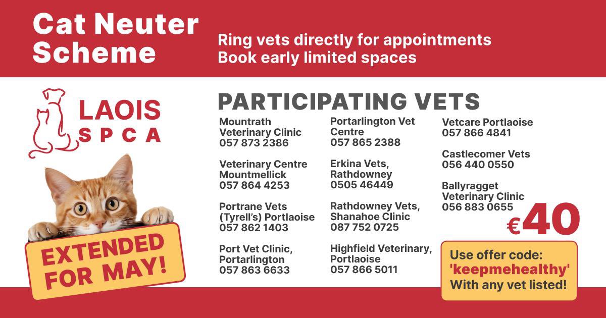 Our cat neutering scheme has been extended for May!
