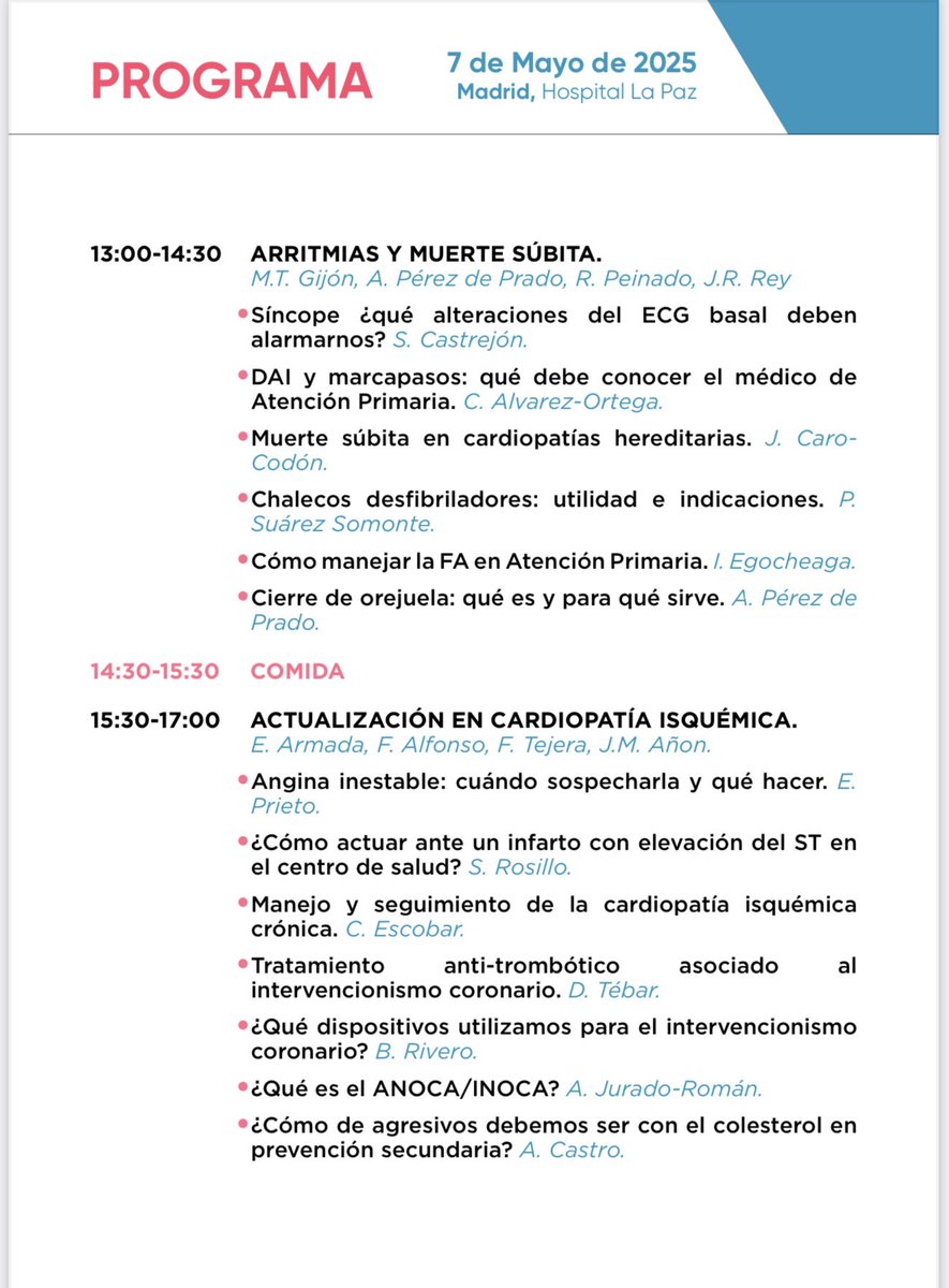 Hemodinamica_LaPaz (@hemodin_lapaz) on Twitter photo No os perdáis el II Curso de Actualización en #Cardiologia xa #AtencionPrimaria
🗓️7 mayo
📍HospitalLaPaz
#IC #Valvulas #Arritmias #CardiopatiaIsquemica
<a href="/CardioHULP/">Cardiología La Paz</a> <a href="/RaulmorenoMD/">Raul Moreno</a> <a href="/JuradoRomanAl/">Alfonso Jurado-Román</a> <a href="/hemodin90/">Guillermo Galeote</a> <a href="/shci_sec/">ACI-SEC: Hemodinamica</a> <a href="/secardiologia/">Soc Esp Cardiología</a> <a href="/SEMERGENap/">SEMERGEN | Médicos de AP #YoPrefieroMFyC</a> <a href="/medicinafam_/">MedicinaFamiliar</a> <a href="/Dr_DanielTebar/">Daniel Tébar</a> No os perdáis el II Curso de Actualización en #Cardiologia xa #AtencionPrimaria
🗓️7 mayo
📍HospitalLaPaz
#IC #Valvulas #Arritmias #CardiopatiaIsquemica
<a href="/CardioHULP/">Cardiología La Paz</a> <a href="/RaulmorenoMD/">Raul Moreno</a> <a href="/JuradoRomanAl/">Alfonso Jurado-Román</a> <a href="/hemodin90/">Guillermo Galeote</a> <a href="/shci_sec/">ACI-SEC: Hemodinamica</a> <a href="/secardiologia/">Soc Esp Cardiología</a> <a href="/SEMERGENap/">SEMERGEN | Médicos de AP #YoPrefieroMFyC</a> <a href="/medicinafam_/">MedicinaFamiliar</a> <a href="/Dr_DanielTebar/">Daniel Tébar</a>