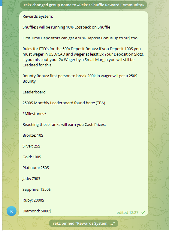 I have made a Telegram with My Brand New Rewards System!

this is going to be a community made for people to gain communication with me in other ways; if you'd like to join this feel free to join the link down below!

*A little screenshot of the rewards system also*