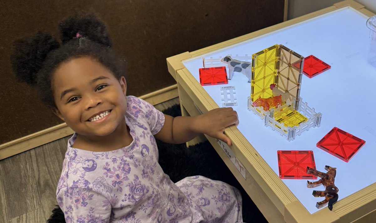 npinilla1's tweet photo. #PREK3 #RISD  @ForestLnAcademy is loving Day one of our farm animal centers! #Math Puzzles, #LightTable magna-tiles of a barn, #Sensory search &amp; find bunnies/carrots &amp; #Manipulative Carpet centers we are creating a barn with our friends! #MakeLearningFun #SchoolFamily https://t.co/ZEN8OWDayn