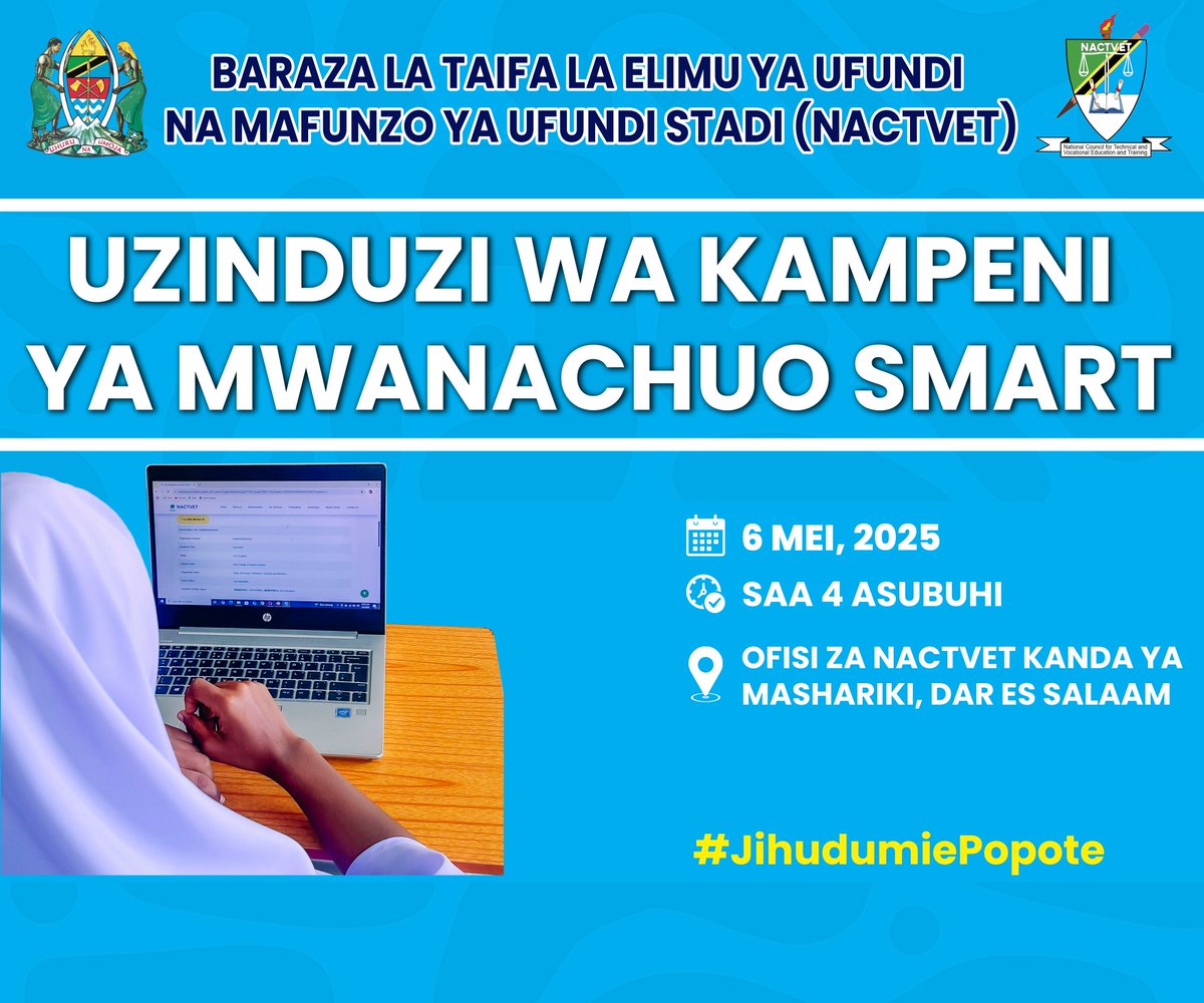 nactvetZ's tweet photo. Ni kesho. Endelea kutufatilia ili iweze kufahamu zaidi juu ya kampeni hii ya "Mwanachuo Smart". https://t.co/ELwLdIVRJ8