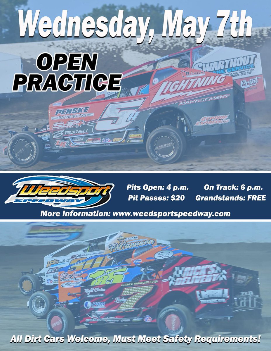 Open practice set for Wednesday, May 7!