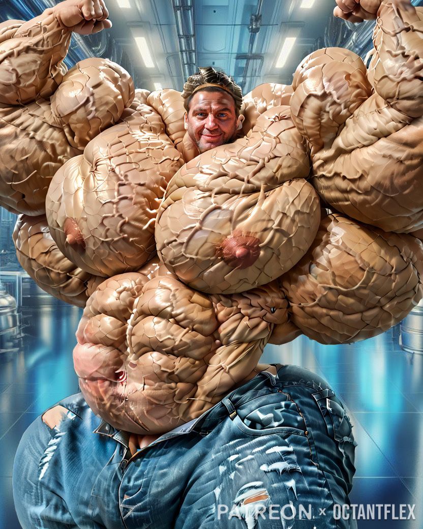 Looks like he’s been dosing the roids too - that solid roid gut has popped open his jeans…