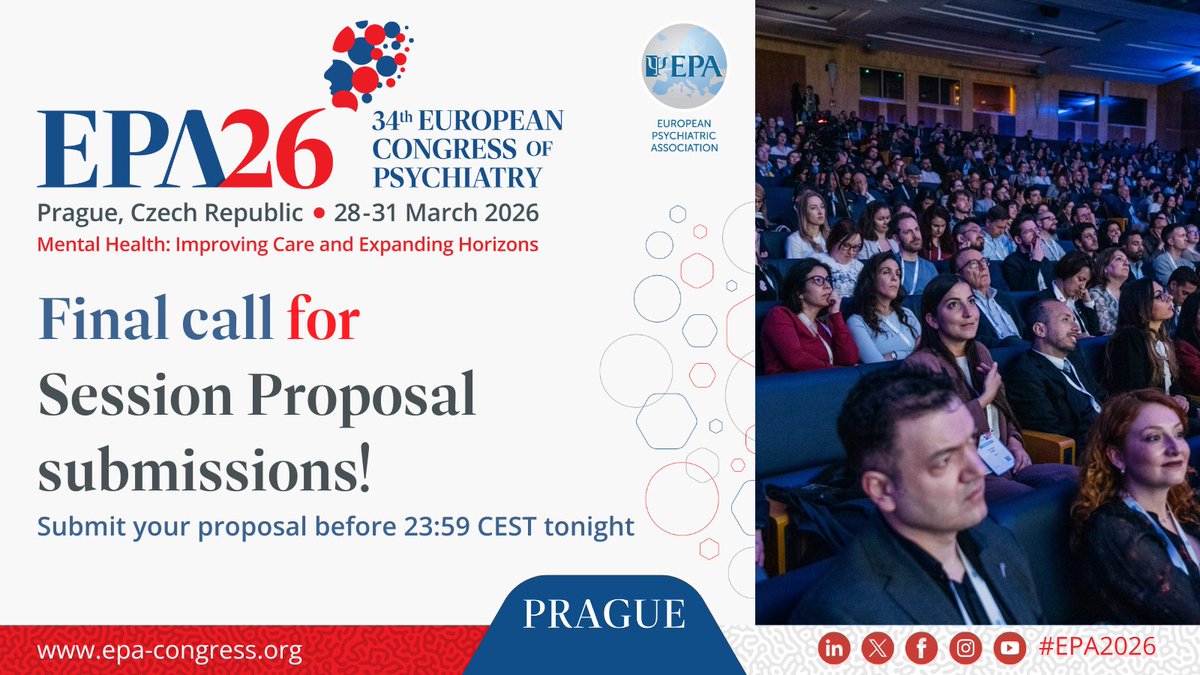 📢 Final call for Session Proposal submissions!  Share what you would like to see at the Congress, spark innovation, and connect with the global #EPACommunity. 🌏  What unique perspective will you bring?  ➡️ Submit your proposal now: tinyurl.com/EPA-2026-Sessi….