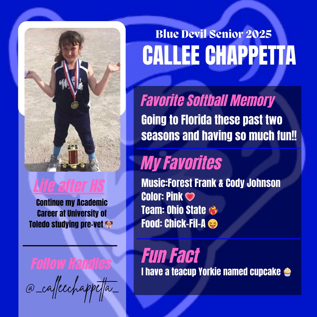 SENIOR SPOTLIGHT 2025: Callee Chappetta #16

4 YR - Varsity Pitcher/1B 
Our Callee Mammaa, beyond proud of everything you’ve accomplished over the last four years. Keep being you Cal ✨ 

We 💗 you Callee - Good Luck at UT