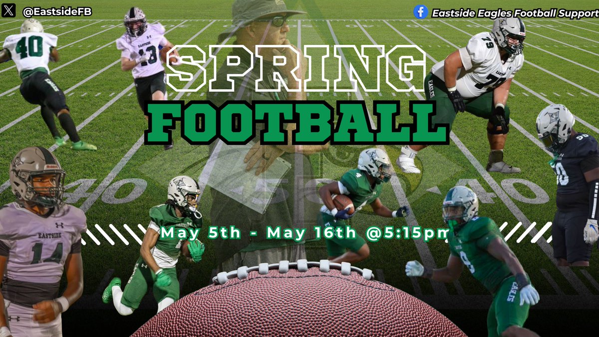 Day 1 is here!! COLLEGE COACHES!!!! come out and check out the Eagles Nest for Spring Football. Practice starts at 5:15 TODAY!!!.