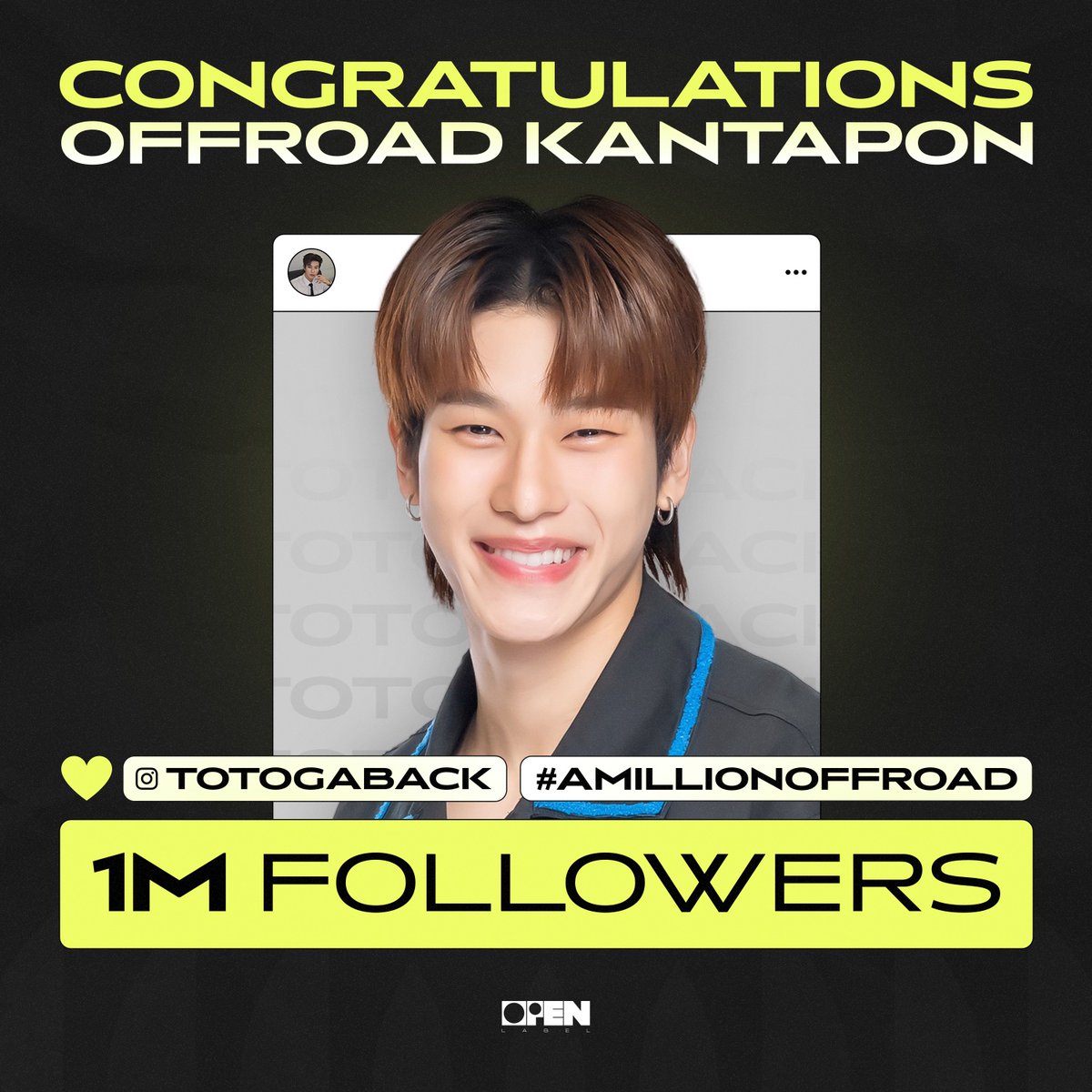 OPENLABEL_TH's tweet photo. Congrats to Offroad @totogaback for 1M followers 

ยินดีกับ “ออฟโรด” ที่มียอดผู้ติดตามบน Instagram ครบ 1 ล้านด้วยนะคะ ❤️

TOTOGABACK IG 1M
#aMillionOFFROAD
#offroadKTP #ออฟโรด
#OPENLABEL https://t.co/CfStsJYNfe
