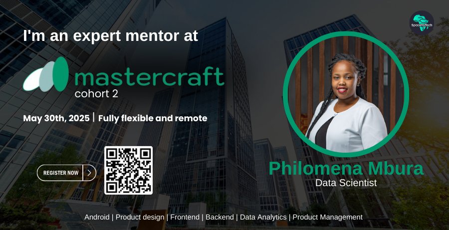 🚨 Mentor Reveal!
We're excited to have <a href="/MburaPhilomena/">Philomena Mbura</a>  join us as a mentor for MasterCraft Cohort 2!

She’s a data scientist,  pursuing her masters in Engineering AI

Register today: forms.gle/iHtYStcRjoLJ5i…

#MasterCraft #MentorReveal #WomenInTech #DataScience