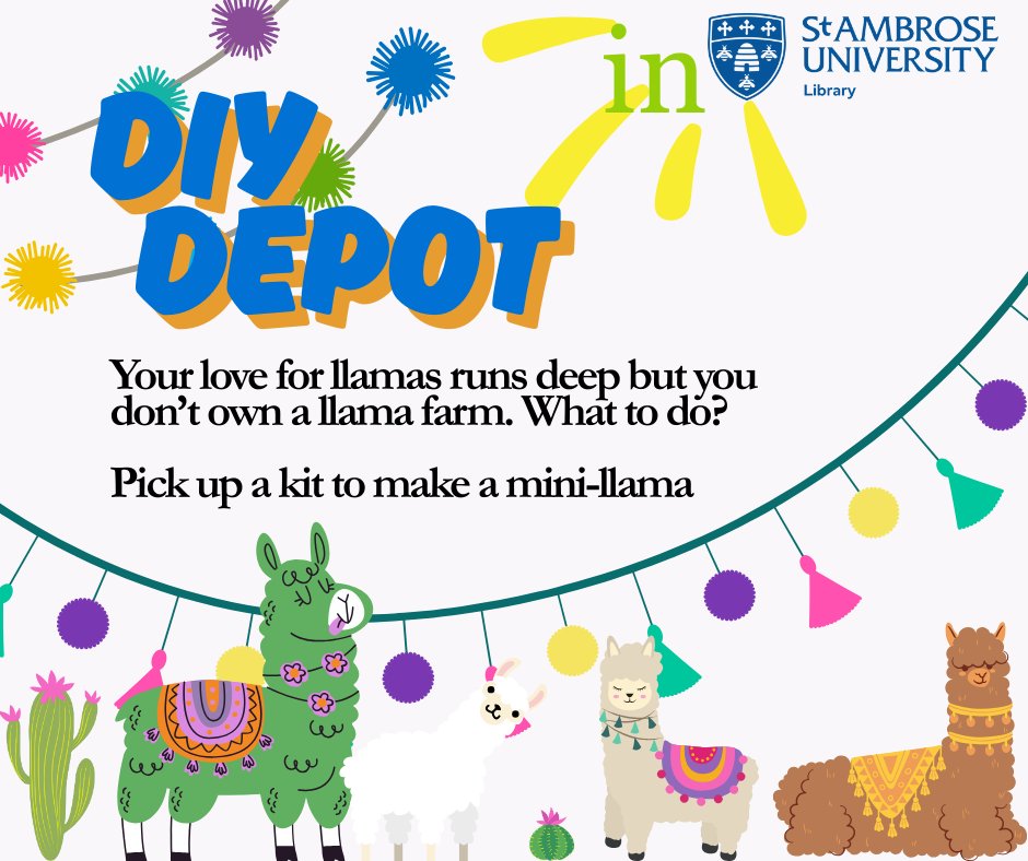 🦙Your love for llamas runs deep but you don’t own a llama farm. What to do❓
📌Pick up a kit to make a mini-llama .. 
✅Right here in <a href="/SAULib/">St. Ambrose University Library</a> , 1st floor🦙