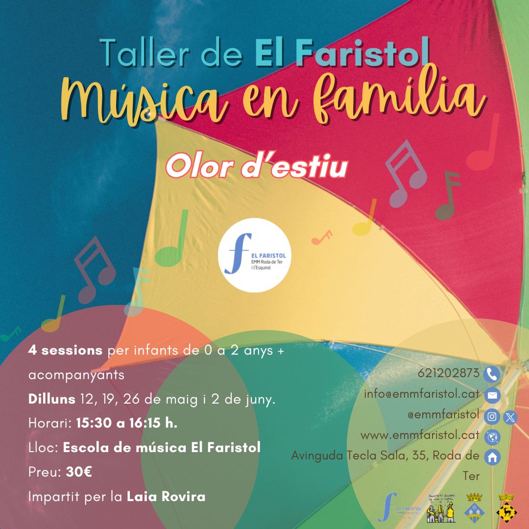 Ja us podeu inscriure a l'últim taller de Música en Família del curs! Enllaç a la biografia🌞 #emmelfaristol #musicaenfamilia #tallerspernadons #escolademusica