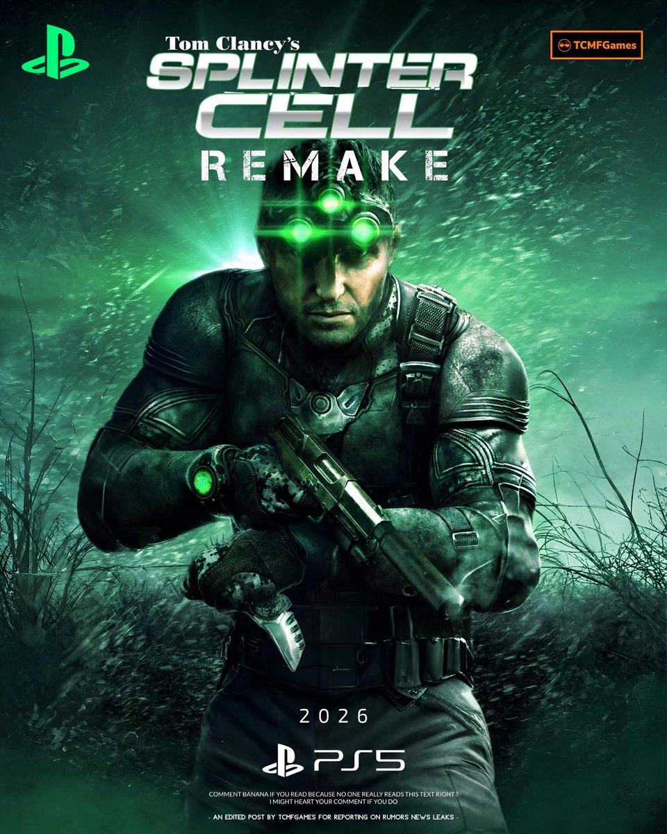 TechVeritass's tweet image. Splinter Cell Remake: annunciato nel 2021 potrebbe finalmente uscire nel 2026! 😍🔥

#SplinterCellRemake #SplinterCell #PS5 #GamingNews