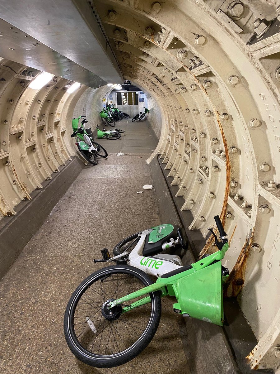 Lime Bikes - this is your responsibility. These bikes are dumped in the Greenwich Foot Tunnel increasing the hazard for pedestrians.
