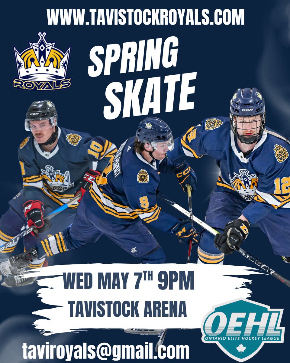 Interested in playing Senior Hockey?  The Royals invite you to our Spring Skate Wednesday May 7th 9pm in Tavistock.  Email taviroyals@gmail.com for more info.

<a href="/PJHLOntario/">PJHL</a> <a href="/GOJHL/">GOJHL</a> <a href="/OJHLOfficial/">OJHL</a> <a href="/OUAsport/">Ontario University Athletics</a> <a href="/OHAhockey1/">Ontario Hockey Association</a> <a href="/OHFHockey/">Ontario Hockey Federation</a> <a href="/HockeyCanada/">Hockey Canada</a> <a href="/OEHLHockey/">Ontario Elite Hockey League</a>