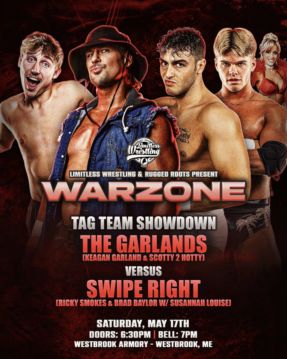 ✅ 𝐂𝐎𝐍𝐅𝐈𝐑𝐌𝐄𝐃: Scotty 2 Hotty returns to his hometown of Westbrook, Maine alongside his son Keagan Garland for a tag team showdown with surging WWE ID prospects, SWIPE RIGHT on Saturday, May 17th!

🎟 Tix + Info: LimitlessWrestling.com/tickets