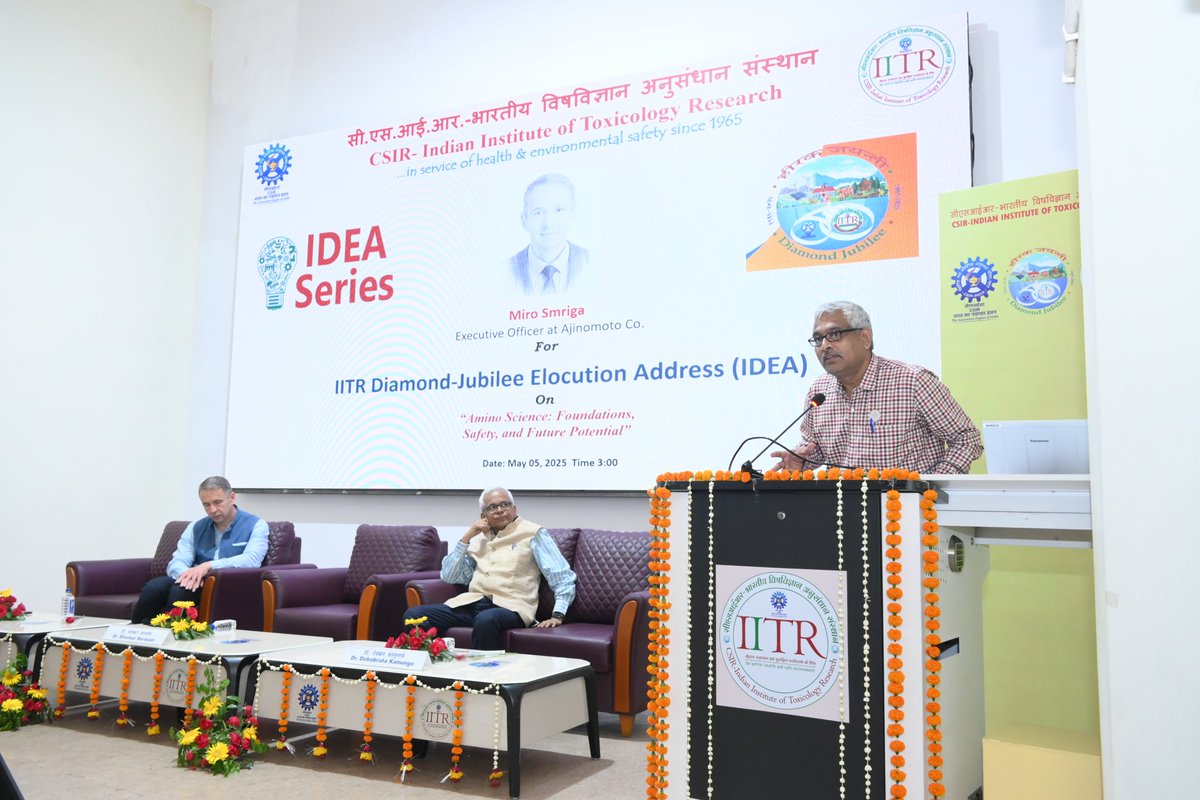 CSIR-IITR (@csir_iitr) on Twitter photo A Glimpse of the 7th talk of the IITR Diamond Jubilee Elocution Address (IDEA) Series by Dr. Miro Smriga on “Amino Science: Foundations, Safety, and Future Potential" organised on May 5, 2025. <a href="/CSIR_IND/">CSIR, India</a> <a href="/CSIR_IITR/">CSIR-IITR</a> <a href="/EnnBeeIITR/">Bhaskar</a> <a href="/DrNKalaiselvi/">N Kalaiselvi</a> <a href="/fssaiindia/">FSSAI</a> A Glimpse of the 7th talk of the IITR Diamond Jubilee Elocution Address (IDEA) Series by Dr. Miro Smriga on “Amino Science: Foundations, Safety, and Future Potential" organised on May 5, 2025. <a href="/CSIR_IND/">CSIR, India</a> <a href="/CSIR_IITR/">CSIR-IITR</a> <a href="/EnnBeeIITR/">Bhaskar</a> <a href="/DrNKalaiselvi/">N Kalaiselvi</a> <a href="/fssaiindia/">FSSAI</a>
