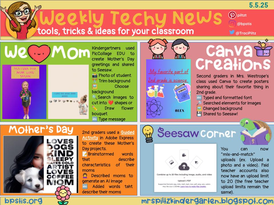 Traci Piltz 💛✨ (@tracipiltz) on Twitter photo 📰Weekly Tech-y News📰
❤️Show mom you love her with fun projects in <a href="/PicCollage/">PicCollage</a> EDU and <a href="/AdobeExpress/">Adobe Express</a>
🤔Reflections for end of the year in <a href="/CanvaEdu/">Canva Education</a>
☁️🔼Update to uploads in <a href="/Seesaw/">Seesaw</a>
➡️bit.ly/3RLDXgZ⬅️ 📰Weekly Tech-y News📰
❤️Show mom you love her with fun projects in <a href="/PicCollage/">PicCollage</a> EDU and <a href="/AdobeExpress/">Adobe Express</a>
🤔Reflections for end of the year in <a href="/CanvaEdu/">Canva Education</a>
☁️🔼Update to uploads in <a href="/Seesaw/">Seesaw</a>
➡️bit.ly/3RLDXgZ⬅️