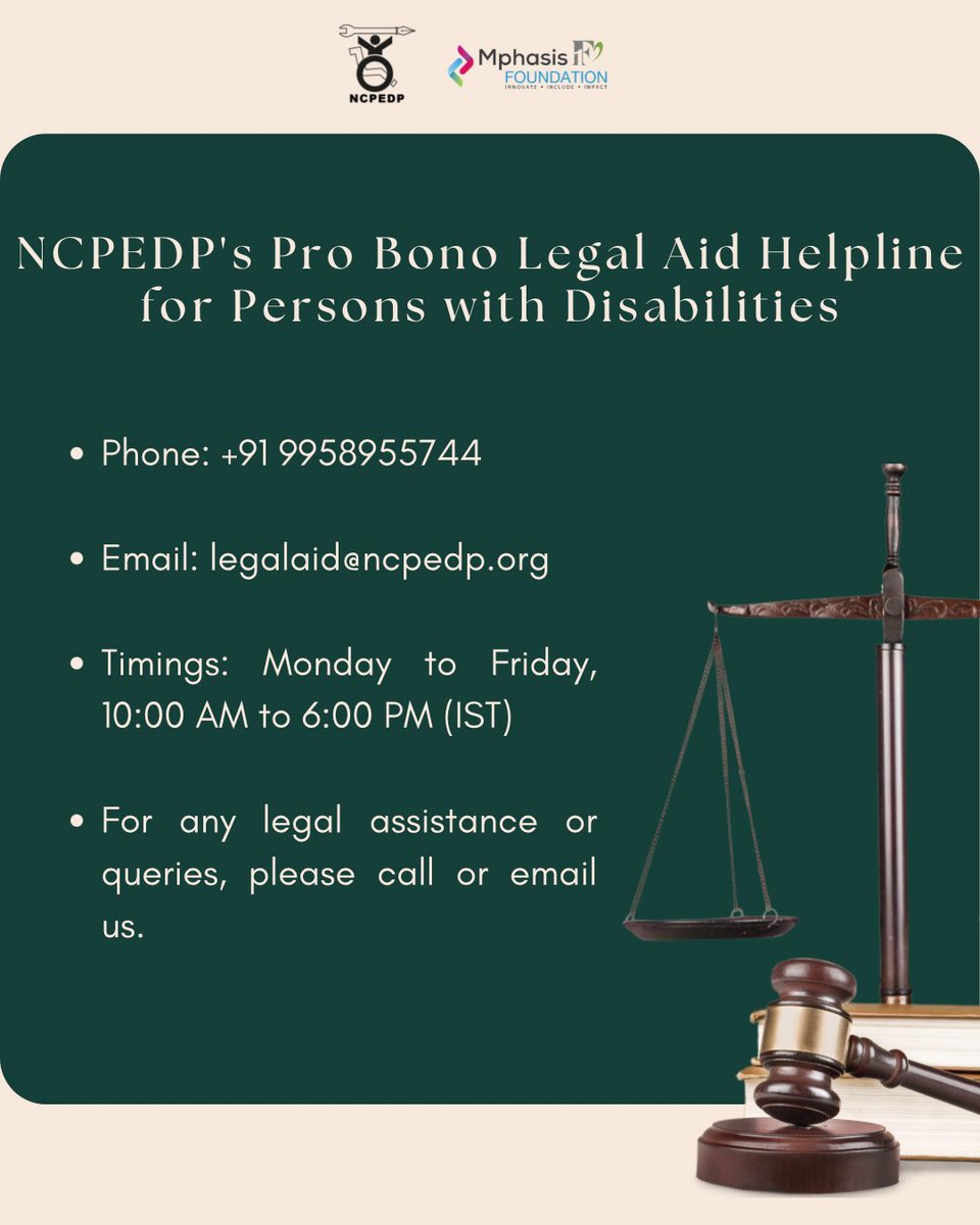 If you are a person with a disability and need legal support or have questions about your rights, NCPEDP’s Legal Aid Helpline is here to help. Our services are free, confidential, and focused on ensuring that every person with a disability gets the guidance they need. Reach out