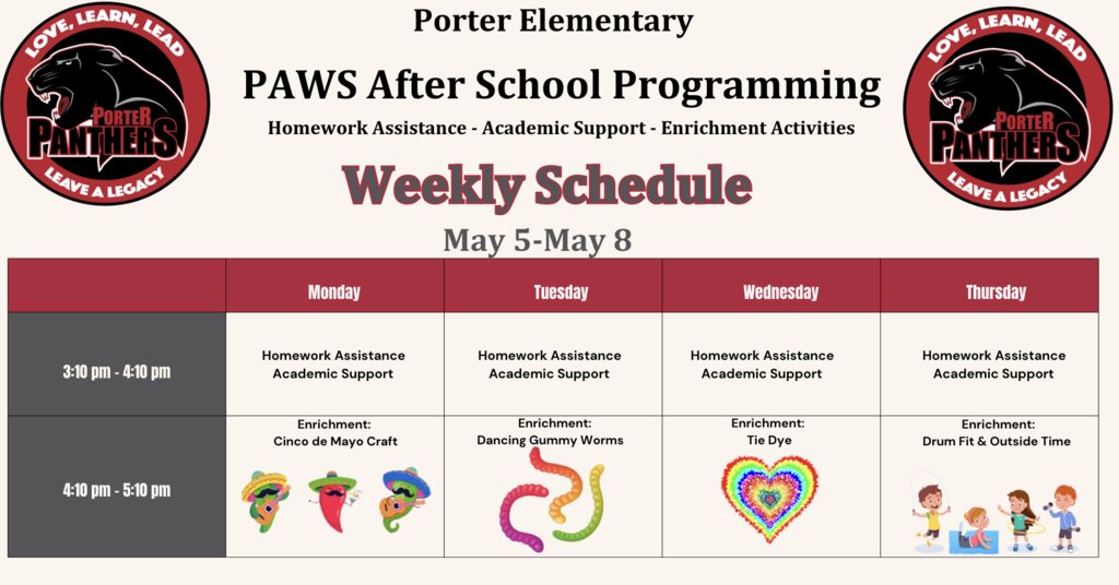Paws After School Programming May 5-8