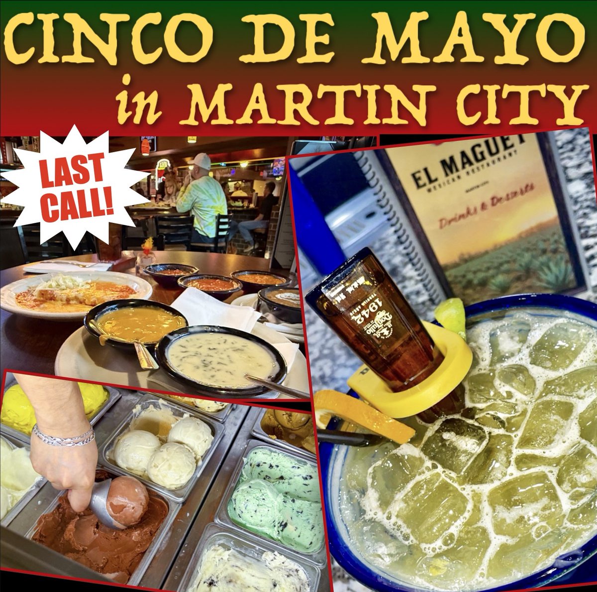 Happy #CincoDeMayo! 🌶 Last call for holiday specials is today!

#MargaritasAmigos
#ElMaguey
#ReyDeOrosTaqueria

Our full restaurant directory:
martincity.org/category/resta…

🚂#experienceMartinCity